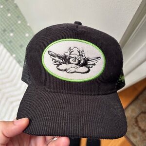 Boys Lie Black Corduroy Cap with Green Trim and Cherub Patch